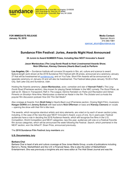 Sundance Film Festival: Juries, Awards Night Host Announced
