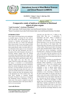 Comparative Study of Indriyas in Relation to Functional Aspect of Sense Organs International Journal of Allied Medical Sciences