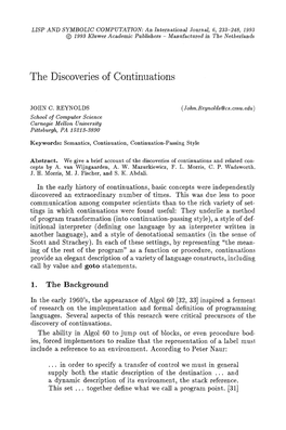 The Discoveries of Continuations