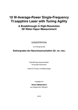 10 W-Average-Power Single-Frequency Ti:Sapphire Laser with Tuning Agility – a Breakthrough in High-Resolution 3D Water-Vapor Measurement