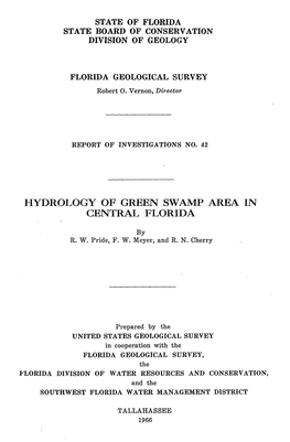 Hydrology of Green Swamp Area in Central Florida