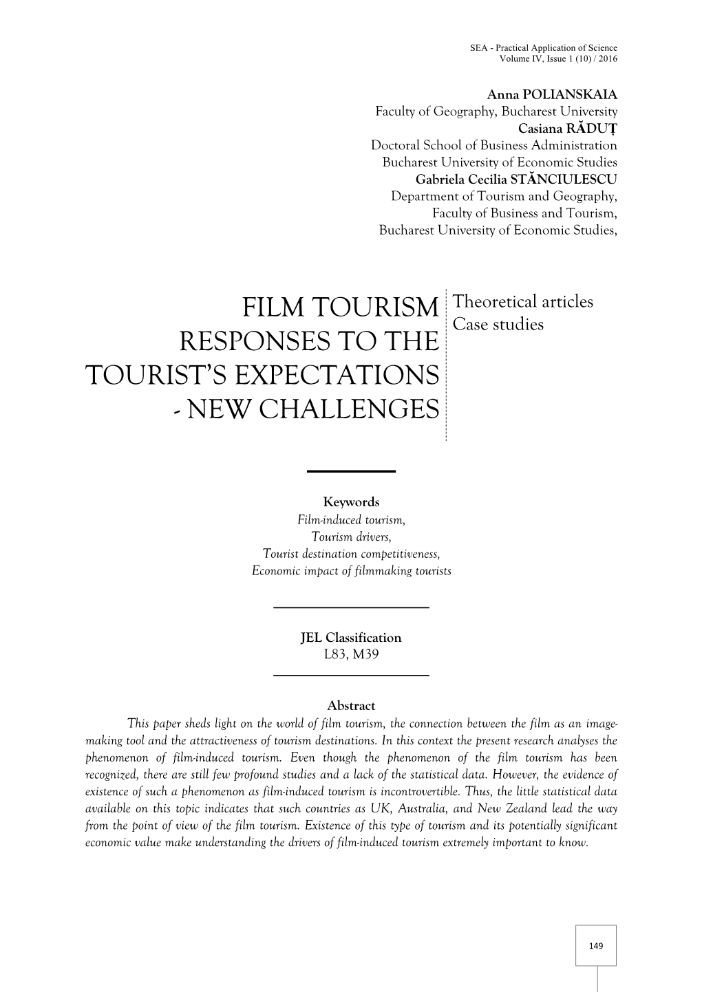 Film Tourism Responses to The