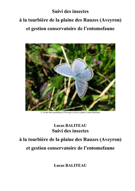 Suivi Des Insectes À La Tourbière De La Plaine Des Rauzes (Aveyron) Et Gestion Conservatoire De L’Entomofaune
