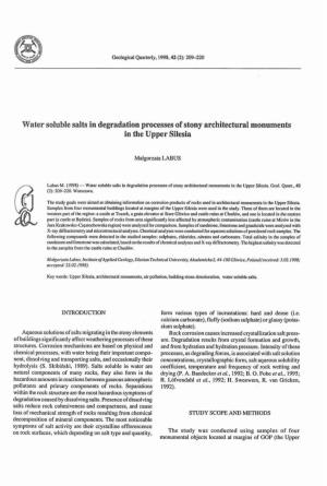 Water Soluble Salts in Degradation Processes of Stony Architectural Monuments in the Upper Silesia