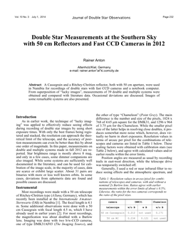 Double Star Measurements at the Southern Sky with 50 Cm Reflectors and Fast CCD Cameras in 2012