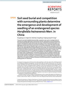 Soil Seed Burial and Competition with Surrounding Plants Determine the Emergence and Development of Seedling of an Endangered Species Horsfeldia Hainanensis Merr