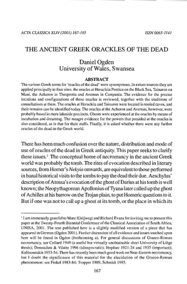 THE ANCIENT GREEK ORACKLES of the DEAD Daniel Ogden