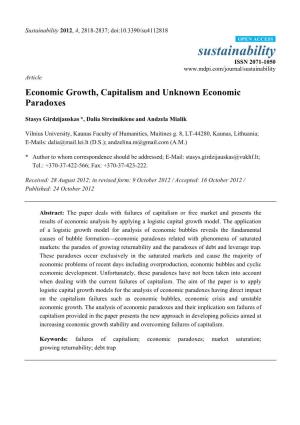 Economic Growth, Capitalism and Unknown Economic Paradoxes