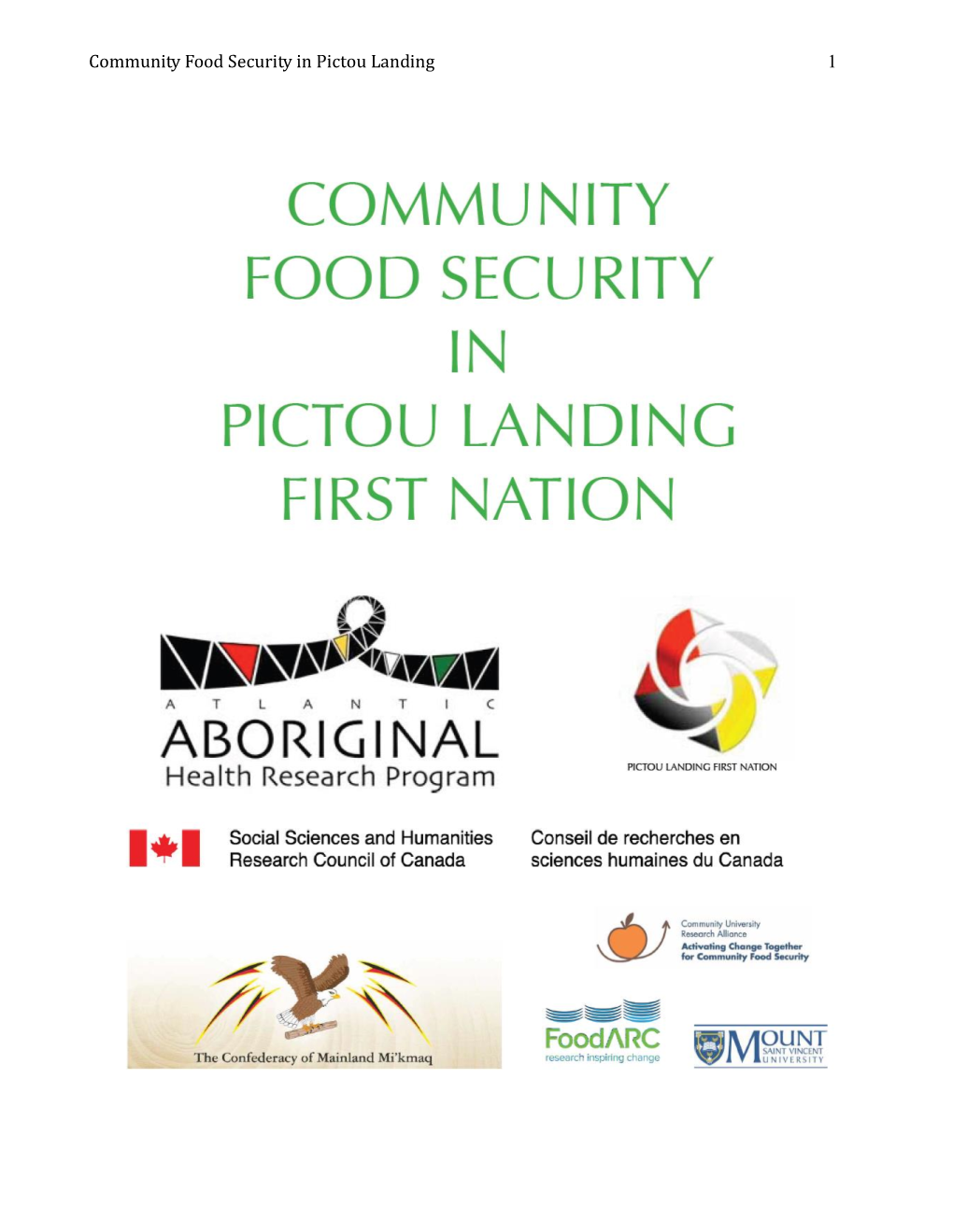 Community Food Security in Pictou Landing 1