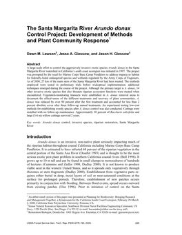 The Santa Margarita River Arundo Donax Control Project: Development of Methods and Plant Community Response1