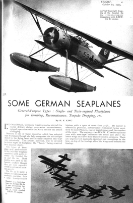 SOME GERMAN SEAPLANES General-Purpose Types : Single- and Twin-Engined Floatplanes for Bombing, Reconnaissance, Torpedo Dropping, Etc