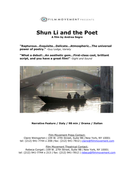 Shun Li and the Poet a Film by Andrea Segre