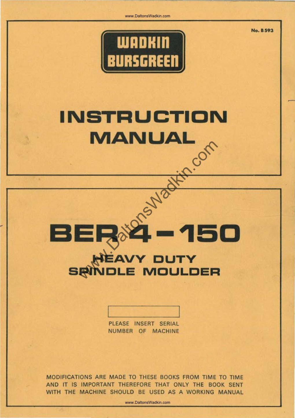 Wadkin BER 4 Spindle Moulder Manual & Parts List