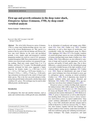 First Age and Growth Estimates in the Deep Water Shark, Etmopterus Spinax (Linnaeus, 1758), by Deep Coned Vertebral Analysis