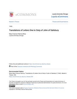Translations of Letters One to Sixty of John of Salisbury