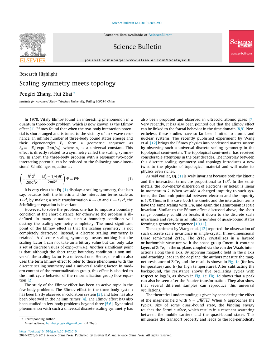 Scaling Symmetry Meets Topology ⇑ Pengfei Zhang, Hui Zhai