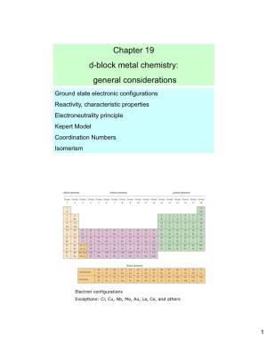 Chapter 19 D-Block Metal Chemistry: General Considerations