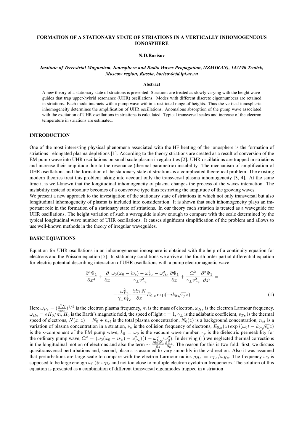 Formation of a Stationary State of Striations in a Vertically Inhomogeneous Ionosphere