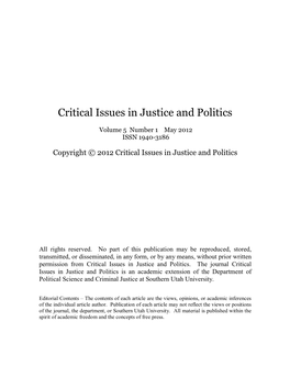 Critical Issues in Justice and Politics ISSN 1940-3186