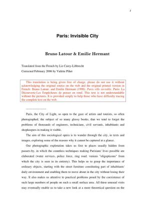 Paris: Invisible City Bruno Latour & Emilie Hermant