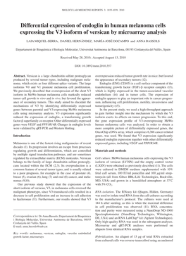 Differential Expression of Endoglin in Human Melanoma Cells Expressing the V3 Isoform of Versican by Microarray Analysis