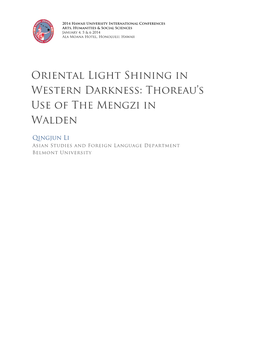 Oriental Light Shining in Western Darkness: Thoreau's Use of the Mengzi in Walden