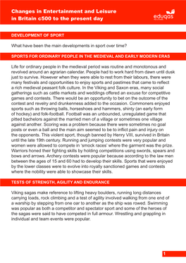 Changes in Entertainment and Leisure in Britain C500 to the Present Day