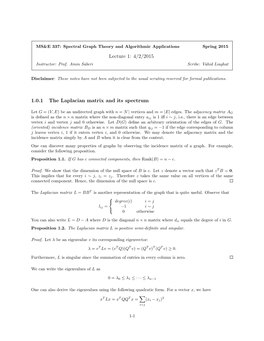 4/2/2015 1.0.1 the Laplacian Matrix and Its Spectrum