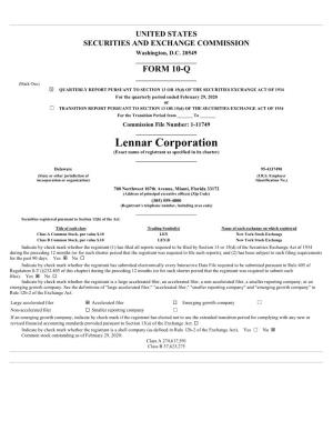 Lennar Corporation (Exact Name of Registrant As Specified in Its Charter)