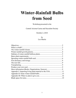 Winter-Rainfall Bulbs from Seed