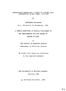 A Study of Violent Tamil Insurrection in Sri Lanka, 1972-1987