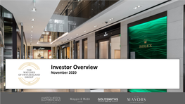 Investor Overview November 2020 the Wos Group – Luxury Watch Overview