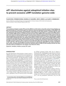 Eif1 Discriminates Against Suboptimal Initiation Sites to Prevent Excessive Uorf Translation Genome-Wide