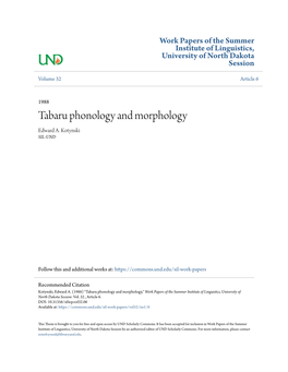 Tabaru Phonology and Morphology Edward A