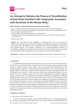 An Attempt to Optimise the Process of Nanofiltration of Pool Water Enriched with Compounds Associated with Secretions of the Human Body †