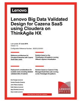 Lenovo Big Data Validated Design for Cazena Saas Using Cloudera on Thinkagile HX