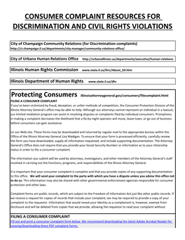 Consumer Complaint Resources for Discrimination and Civil Rights Violations