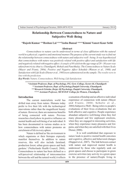Relationship Between Connectedness to Nature and Subjective Well–Being