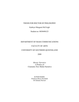 THESIS for DOCTOR of PHILOSOPHY Kathryn Margaret
