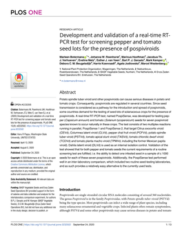 Development and Validation of a Real-Time RT-PCR Test for Screening Pepper/Tomato Seed Lots for Pospiviroids Preparation of the Manuscript