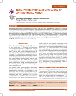 NISIN: PRODUCTION and MECHANISM of ANTIMICROBIAL ACTION IJCRR Section: Healthcare Sci