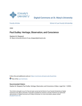 Paul Dudley: Heritage, Observation, and Conscience