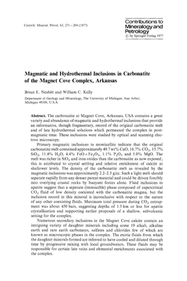 Magmatic and Hydrothermal Inclusions in Carbonatite of the Magnet Cove Complex, Arkansas \