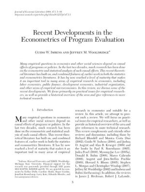 Recent Developments in the Econometrics of Program Evaluation