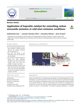 Application of Hopcalite Catalyst for Controlling Carbon Monoxide Emission at Cold-Start Emission Conditions