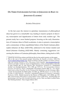 On Three Unpublished Letters of Johannes De Raey to Johannes