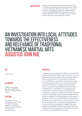 An Investigation Into Local Attitudes Towards the Effectiveness and Relevance of Traditional Vietnamese Martial Arts Augustus John Roe
