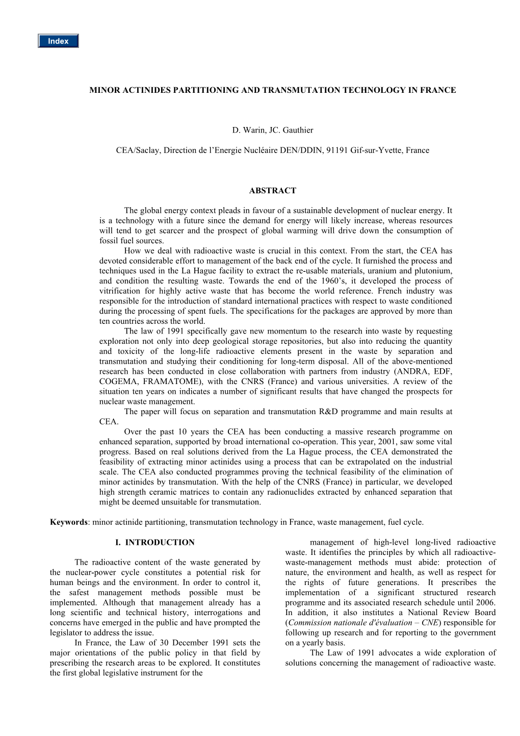 Minor Actinides Partitioning and Transmutation Technology in France