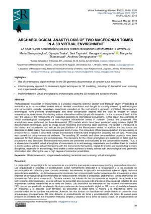 Archaeological Anastylosis of Two Macedonian Tombs In