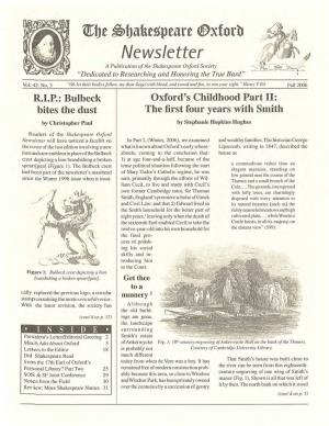 Newsletter a Publication of the Shakespeare Oxford Society "Dedicated to Researching and Honoring the True Bard"